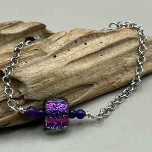 Purple and Silver Chain Bracelet